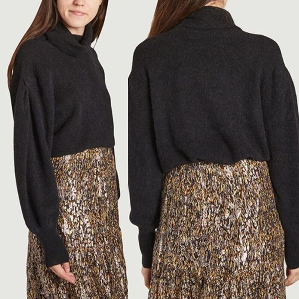 NEW Iro Paris Edyna Puff Sleeve Turtleneck Black Sweater Women's Size XS